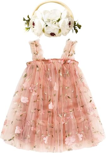 GRNSHTS Toddler Baby Girl Tutu Dress Sleeveless Floral Print Tulle Dress Little Girl Princess Dresses with Flower Headband in Kuwait