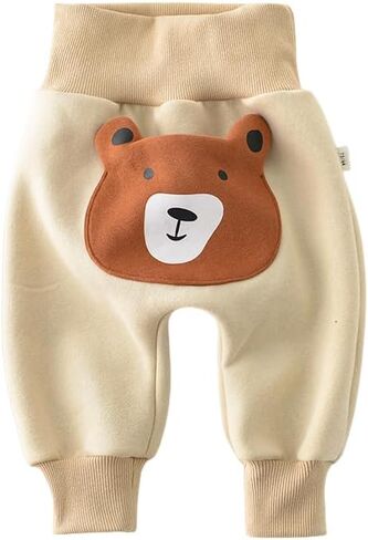 سراويل صوفية للأطفال من الجنسين، سراويل كارتونية سميكة وعالية الخصر مع أنماط حيوانات ثلاثية الأبعاد لطيفة، سراويل هيب هوب قطنية للركض in Kuwait