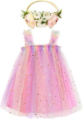 GRNSHTS Toddler Baby Girl Tutu Dress Sleeveless Floral Print Tulle Dress Little Girl Princess Dresses with Flower Headband in Kuwait