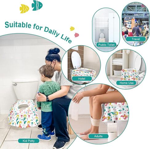 أغطية مقاعد المرحاض للاستعمال مرة واحدة، 50 قطعة محمولة ملفوفة بشكل فردي ومضادة للانزلاق وغطاء مرحاض مقاوم للماء للأطفال الصغار والكبار - السفر بالطائرة، رحلة على الطريق، تدريب الأطفال الصغار على استخدام المرحاض في الحمامات العامة in Kuwait