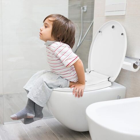 Toilet Seat with Built-In Toddler Seat，Potty Training Elongated or Oval Seat with Thickened Plastic Lid，Slow Close(white) in Kuwait