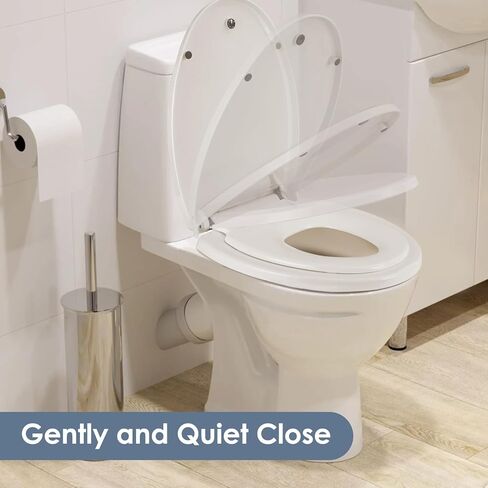 Toilet Seat with Built-In Toddler Seat，Potty Training Elongated or Oval Seat with Thickened Plastic Lid，Slow Close(white) in Kuwait