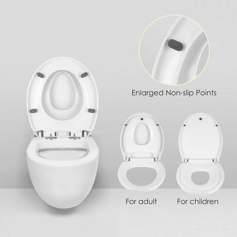 Toilet Seat with Built-In Toddler Seat，Potty Training Elongated or Oval Seat with Thickened Plastic Lid，Slow Close(white) in Kuwait