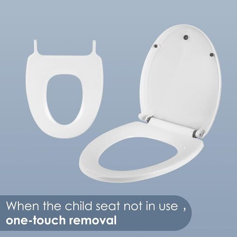 Toilet Seat with Built-In Toddler Seat，Potty Training Elongated or Oval Seat with Thickened Plastic Lid，Slow Close(white) in Kuwait