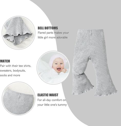 SOBOWO Baby Girl Flare Pants 3 Pack Toddler Solid Ribbed Ruffle Bell Bottoms Pants Trousers Fall Outfits in Saudi Arabia