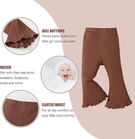 SOBOWO Baby Girl Flare Pants 3 Pack Toddler Solid Ribbed Ruffle Bell Bottoms Pants Trousers Fall Outfits in Saudi Arabia