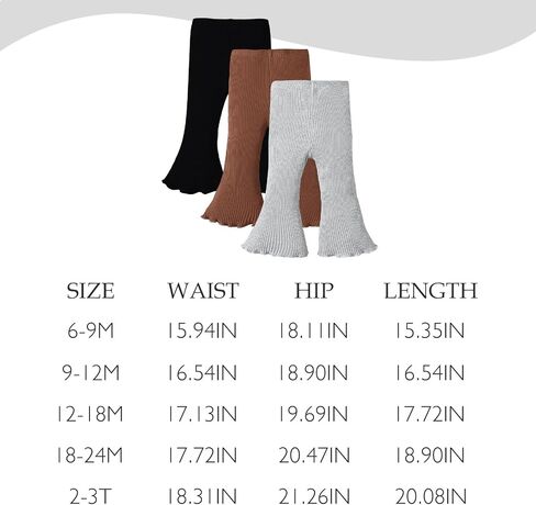 SOBOWO Baby Girl Flare Pants 3 Pack Toddler Solid Ribbed Ruffle Bell Bottoms Pants Trousers Fall Outfits in Saudi Arabia
