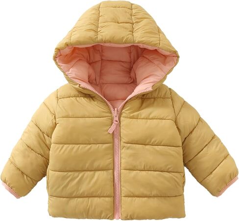 GLASH Kids Baby Girls Reversible Medium Weight Puffer Jacket Winter Hooded Coat in Kuwait