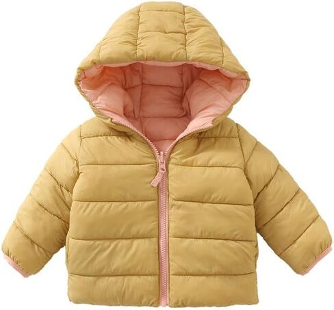 GLASH Kids Baby Girls Reversible Medium Weight Puffer Jacket Winter Hooded Coat in Kuwait