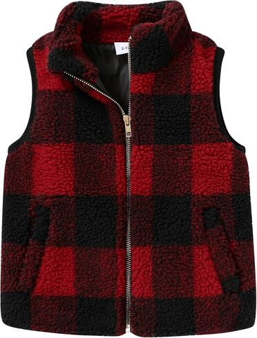 MAMAMI طفل سترة طفلة معطف الشتاء كامل زيبر الدافئة صدرية منقوشة جاكيت بلا إكمام وتتسابق سترة للأطفال 2-7T in Kuwait