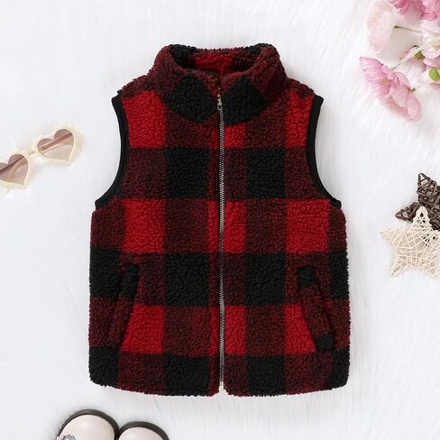 MAMAMI طفل سترة طفلة معطف الشتاء كامل زيبر الدافئة صدرية منقوشة جاكيت بلا إكمام وتتسابق سترة للأطفال 2-7T in Kuwait