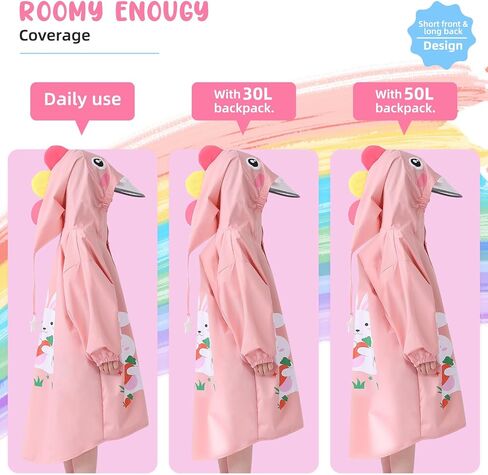 Trenovo Rain Poncho Kids, Waterproof Rain Coat with Hood, Lightweight Portable Toddler Rain Jacket for Children Boys Girls in Saudi Arabia
