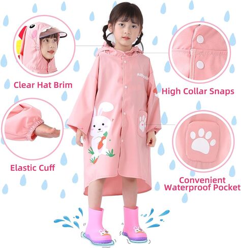 Trenovo Rain Poncho Kids, Waterproof Rain Coat with Hood, Lightweight Portable Toddler Rain Jacket for Children Boys Girls in Saudi Arabia