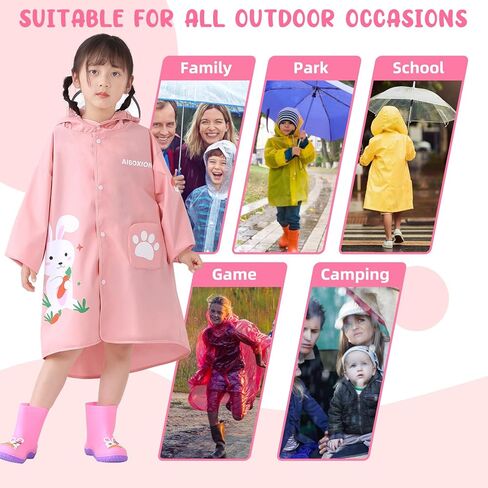 Trenovo Rain Poncho Kids, Waterproof Rain Coat with Hood, Lightweight Portable Toddler Rain Jacket for Children Boys Girls in Saudi Arabia