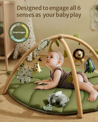 Blissful Diary Baby Play Gym & Activity Mat, Oversize Leaf Shaped Baby Play Mat w 6 Detachable Toys, Tummy Time Mat Promote Motor Skills & Sensory Development Mat, Newborn Infant Baby Essentials Gift in Saudi Arabia