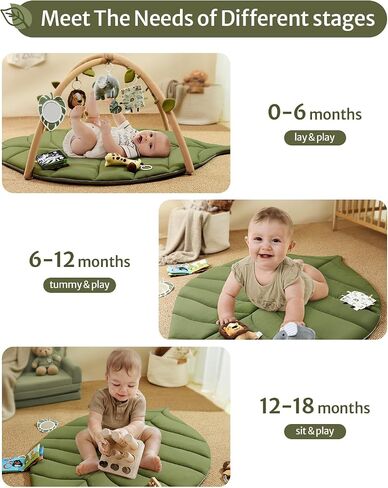 Blissful Diary Baby Play Gym & Activity Mat, Oversize Leaf Shaped Baby Play Mat w 6 Detachable Toys, Tummy Time Mat Promote Motor Skills & Sensory Development Mat, Newborn Infant Baby Essentials Gift in Saudi Arabia