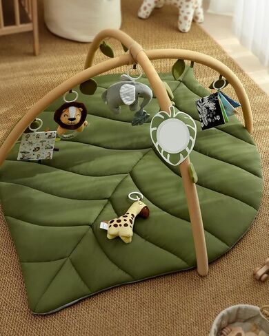Blissful Diary Baby Play Gym & Activity Mat, Oversize Leaf Shaped Baby Play Mat w 6 Detachable Toys, Tummy Time Mat Promote Motor Skills & Sensory Development Mat, Newborn Infant Baby Essentials Gift in Saudi Arabia