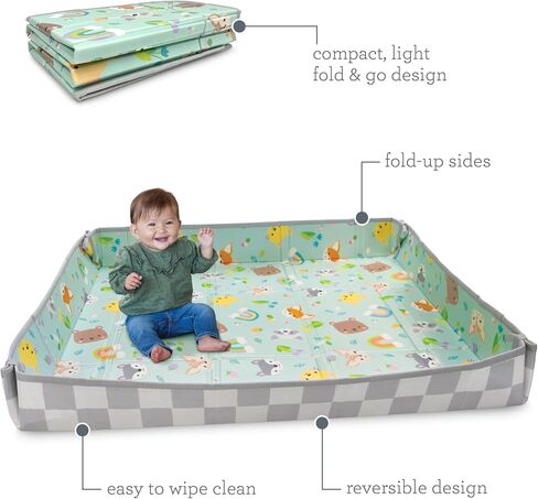 بساط اللعب الإسفنجي القابل للطي من إنفانتينو ذو وجهين مقاس 57 × 57 بوصة، قوس قزح | تصميم ذو وجهين مع جانبين للعب، خفيف الوزن ومحمول، مقاوم للماء وقابل للمسح، يمكن طيه بشكل مسطح لسهولة التخزين in Kuwait