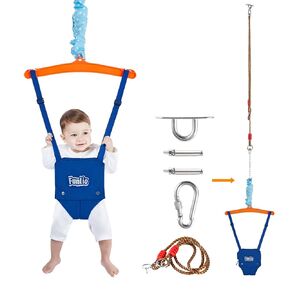 FUNLIO Baby Jumper with a Ceiling Hook for 6-24 Months, Baby Door Jumper for Indoor/Outdoor Play, Infant Jumper Doorway with Adjustable Chain, Easy to Assemble & Store (with a Ceiling Hook) - Pink