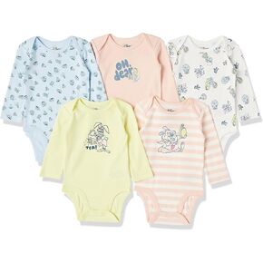 Amazon Essentials Disney | Marvel | Star Wars | Princess Baby Girls Long-Sleeve Bodysuits, Pack of 5