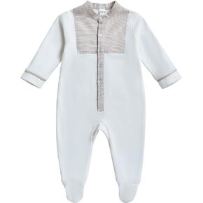 Booulfi Baptism Christening Outfits for Boys Long Sleeve White Baby Boy Romper Fall Winter Church Newborn Jumpsuit