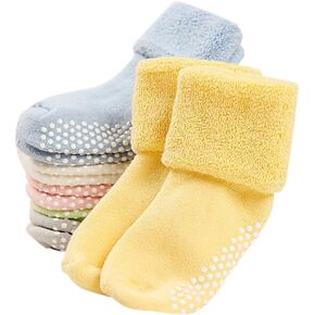VWU Baby Toddler Kids Ankle Crew Socks with Grips Unisex Warm Thick Cotton Winter Socks 0-10T 6/8 Pack
