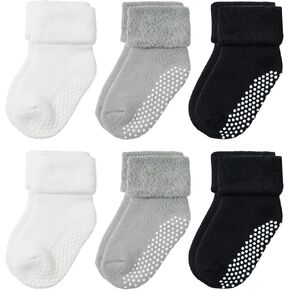 VWU Baby Toddler Kids Cotton Socks with Grips Girl Boy Thick Warm Crew 0-6T | Soft Winter Socks Great Gift for Infant Toddler Child Unisex Anti slip Over Ankle Sleeping Socks Cute Color Mix in Kuwait