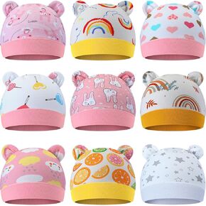 Geyoga 9 Pieces Newborn Baby Hat Bear Ears Infant Caps Baby Boy Girl Toddler Hats Infant Beanie Caps for 0-3 Months in Saudi Arabia
