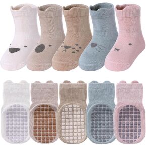 TRUEHAN 5 Pairs Toddler Non Slip Socks with Grips Baby Socks for Kids Girls Boys in Kuwait