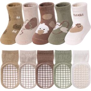 TRUEHAN 5 Pairs Toddler Non Slip Socks with Grips Baby Socks for Kids Girls Boys