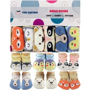 Tiny Captain Baby Toddler Girls Grip Socks Gripper Straps Ages 1-3 Year Old Anti Slip Animal Socks Age 1 Girls Gift Set