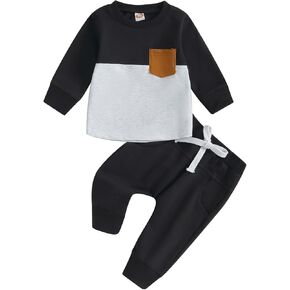 Toddler Baby Boy Fall Winter Outfit Contrast Color Long Sleeve Sweatshirts Stretch Jogger Pants Newborn Clothes Set in Kuwait
