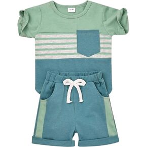 Toddler Boy Clothes Baby Boys Summer Outfits Patchwork Short Sleeve T-Shirt Shorts Set Summer Clothes Set 12M-5T