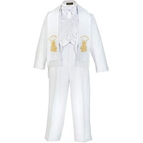 iGirlDress Baby/Toddler/Boys White Baptism Christening Paisley Lapel Tuxedo with Angel Maria Scarf Estola in Kuwait