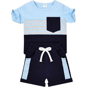 FOCUTEBB Toddler Boy Clothes Baby Boys Summer Outfits Patchwork Short Sleeve T-Shirt Shorts Set Summer Clothes Set 12M-5T in Kuwait