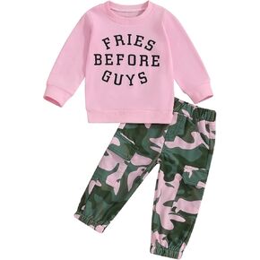 Fernvia Toddler Girls Clothes 2T 3T 4T 5T Fall Outfits Baby Pullover Sweatshirt & Camouflage Pants Set Kids Winter Sweatsuit
