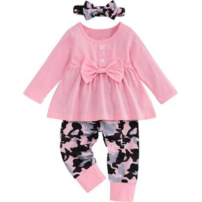 oklady Toddler Baby Girl Clothes Solid Color Ruffle Tops Floral Pants with Headband Fall Winter Cute Girl Outfits in Saudi Arabia