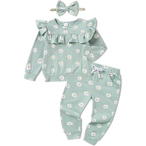 CARETOO Girls Clothes Outfits, Cute Baby Girl Floral Short Sleeve Pant Set Flower Ruffle Top