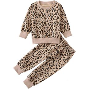 Avidqueen Toddler Baby Girls Leopard Print Clothes Set Long Sleeve T-Shirt Tops and Pants 2pcs Outfits in Kuwait