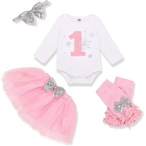 ZOELNIC Baby Girl My 1st Birthday Outfit Long Sleeve Letter Print Romper+Tutu Skirt Leg Warmers+Headband 4pcs Clothes in Kuwait