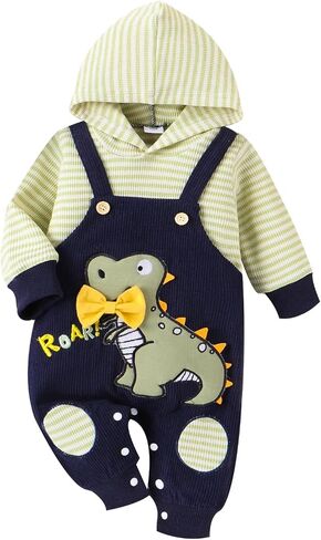 Baby Boy Clothes Newborn Hoodie Romper Fall Winter One-piece Outfit Infant Cute Cartoon Clothing Set 0-18 Months in Saudi Arabia