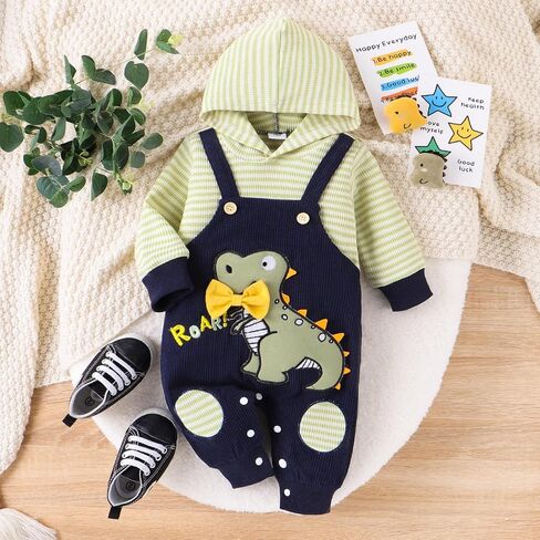 Baby Boy Clothes Newborn Hoodie Romper Fall Winter One-piece Outfit Infant Cute Cartoon Clothing Set 0-18 Months in Saudi Arabia