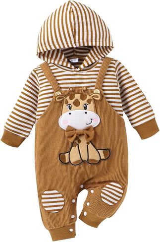 Baby Boy Clothes Newborn Hoodie Romper Fall Winter One-piece Outfit Infant Cute Cartoon Clothing Set 0-18 Months in Saudi Arabia