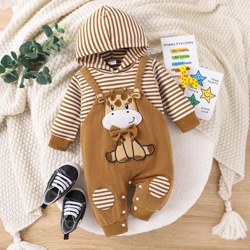 Baby Boy Clothes Newborn Hoodie Romper Fall Winter One-piece Outfit Infant Cute Cartoon Clothing Set 0-18 Months in Saudi Arabia