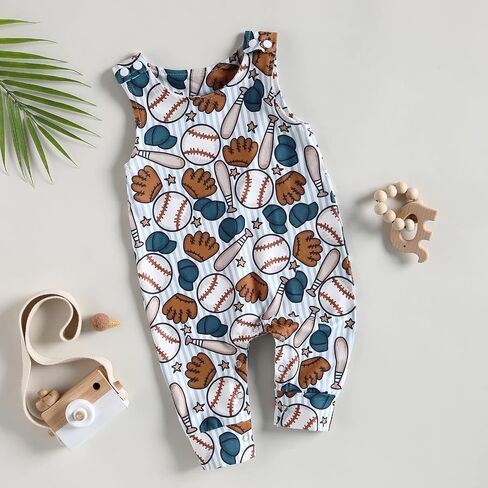 COORALLY Baby Boy Girls Football Print Sleeveless Romper Bodysuit One Piece Football Outfit Suspender Jumpsuit in Kuwait