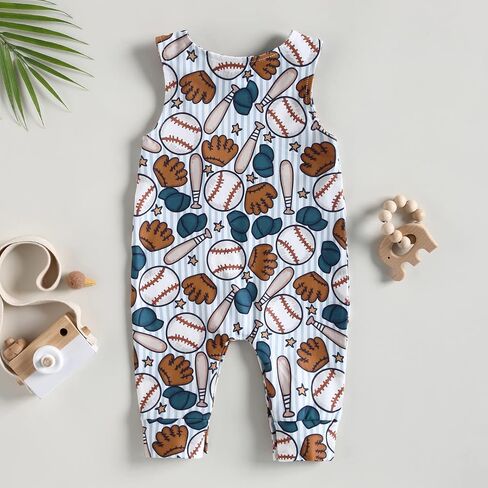 COORALLY Baby Boy Girls Football Print Sleeveless Romper Bodysuit One Piece Football Outfit Suspender Jumpsuit in Kuwait