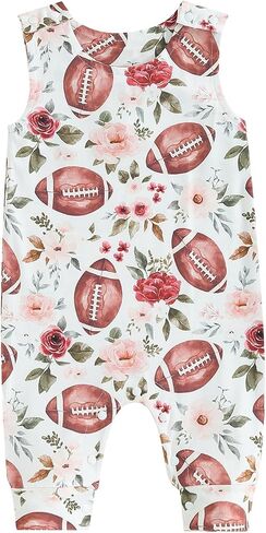 COORALLY Baby Boy Girls Football Print Sleeveless Romper Bodysuit One Piece Football Outfit Suspender Jumpsuit in Kuwait