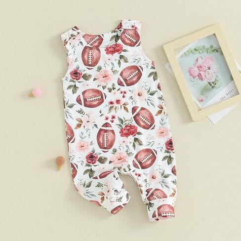 COORALLY Baby Boy Girls Football Print Sleeveless Romper Bodysuit One Piece Football Outfit Suspender Jumpsuit in Kuwait