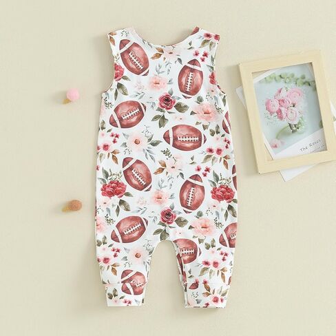 COORALLY Baby Boy Girls Football Print Sleeveless Romper Bodysuit One Piece Football Outfit Suspender Jumpsuit in Kuwait