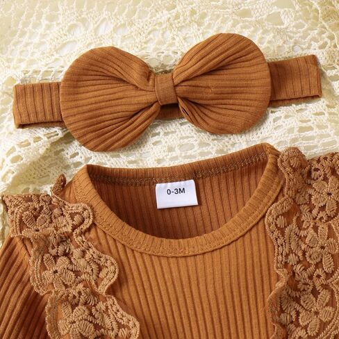 Baby Girl Clothes Fall Winter Outfit Plaid Romper Long Sleeve Dress Lace Ruffles Bodysuit with Bow Headband in Saudi Arabia